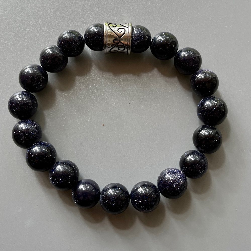 Dark Blue Sandstone Handcrafted Bead Bracelet - Picture 4 of 7